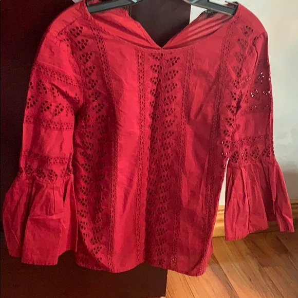Express Tops - Red lace top with flounce sleeves